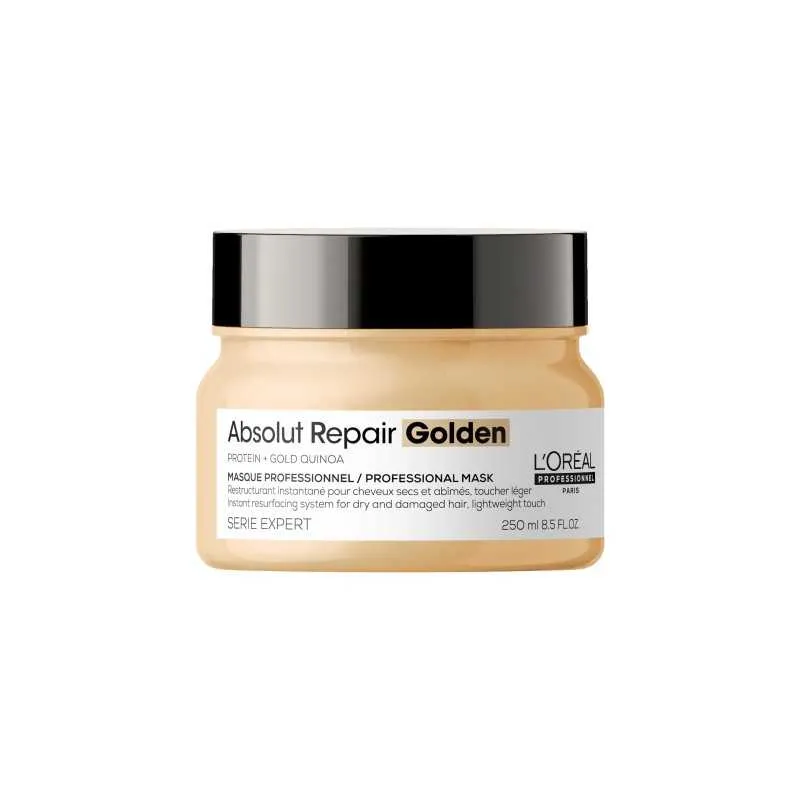 MASQUE PROFESSIONNEL RESTRUCTURANT INSTANTANE LEGER POUR CHEVEUX SECS ET ABIMES | SERIE EXPERT | ABSOLUT REPAIR GOLDEN | 250 ML